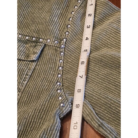 Studded Fringe Corduroy Jacket Green Snap Button Closure By Blue B Collection Si - Picture 9 of 15